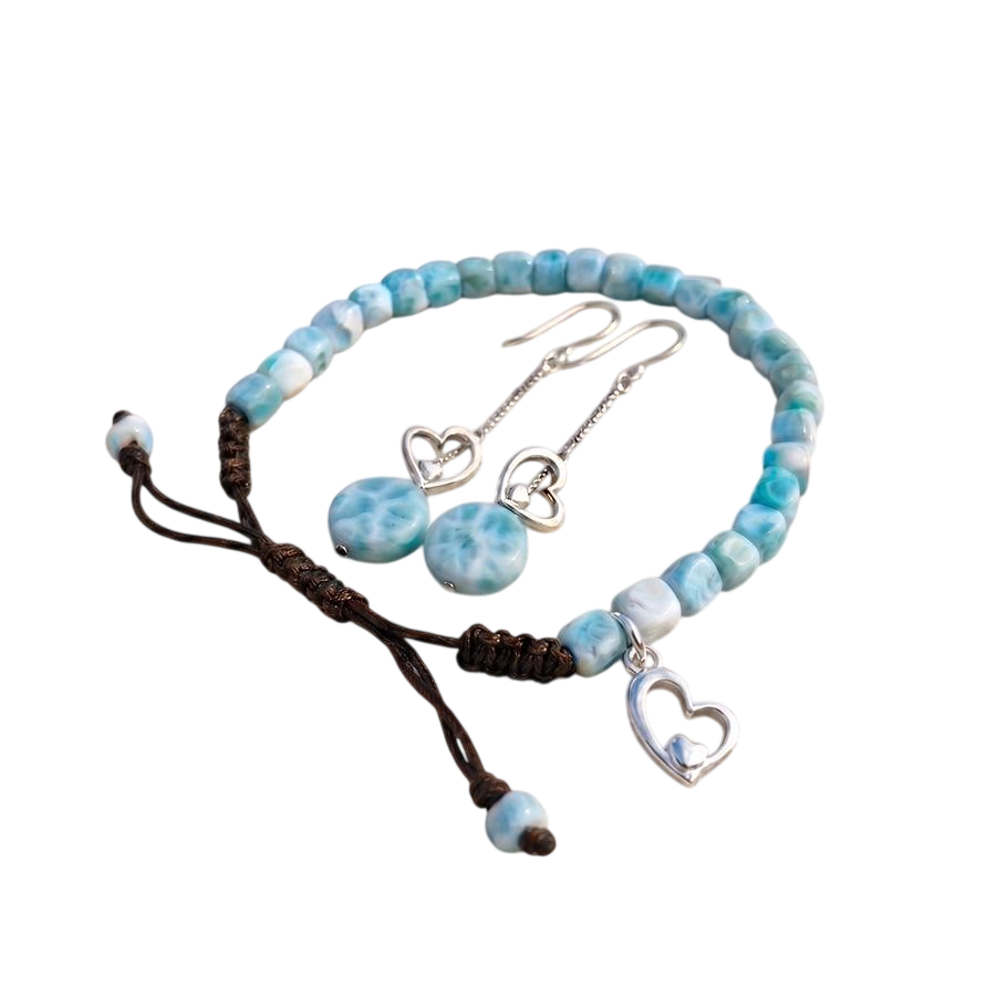 Pulsera Tejida de Hilo con Larimar